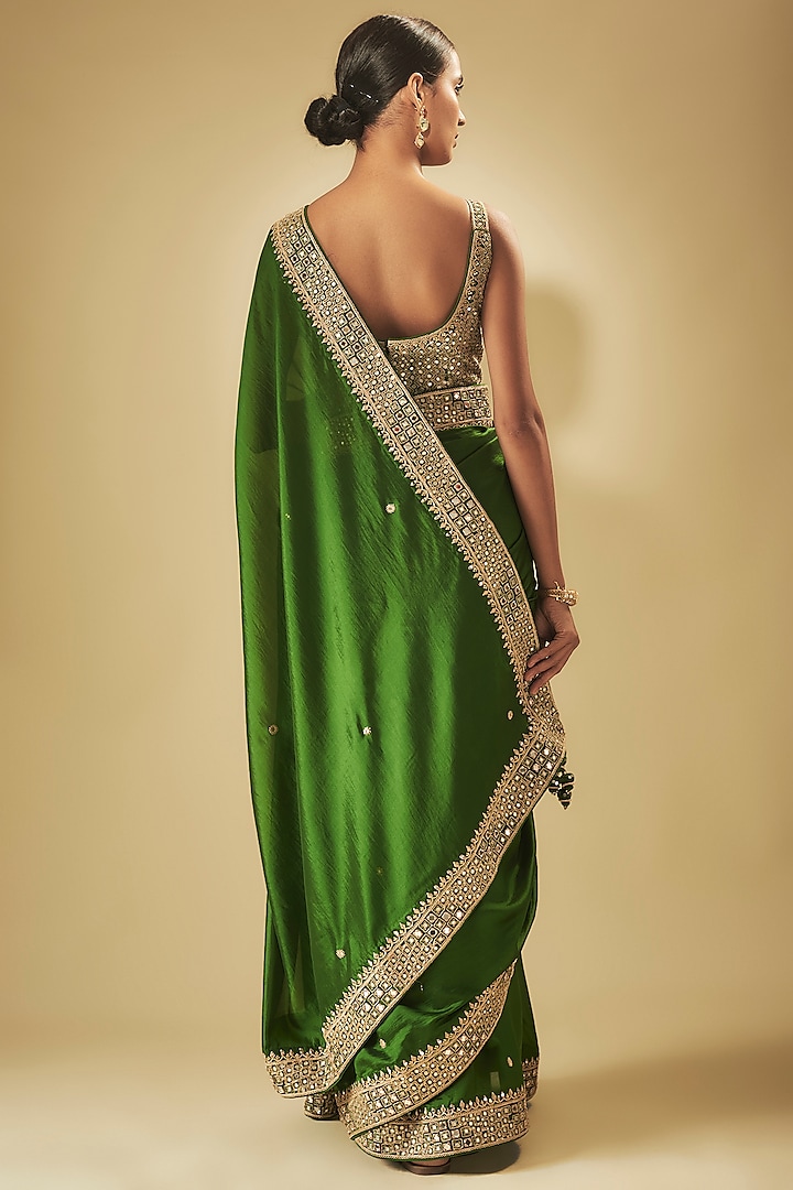 Green Silk Organza Wedding Saree Set by Punit Balana at Pernia's Pop Up Shop