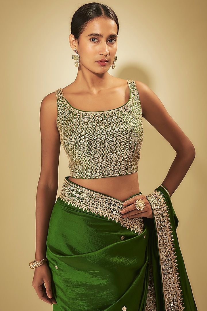 Green Silk Organza Wedding Saree Set by Punit Balana at Pernia's Pop Up Shop