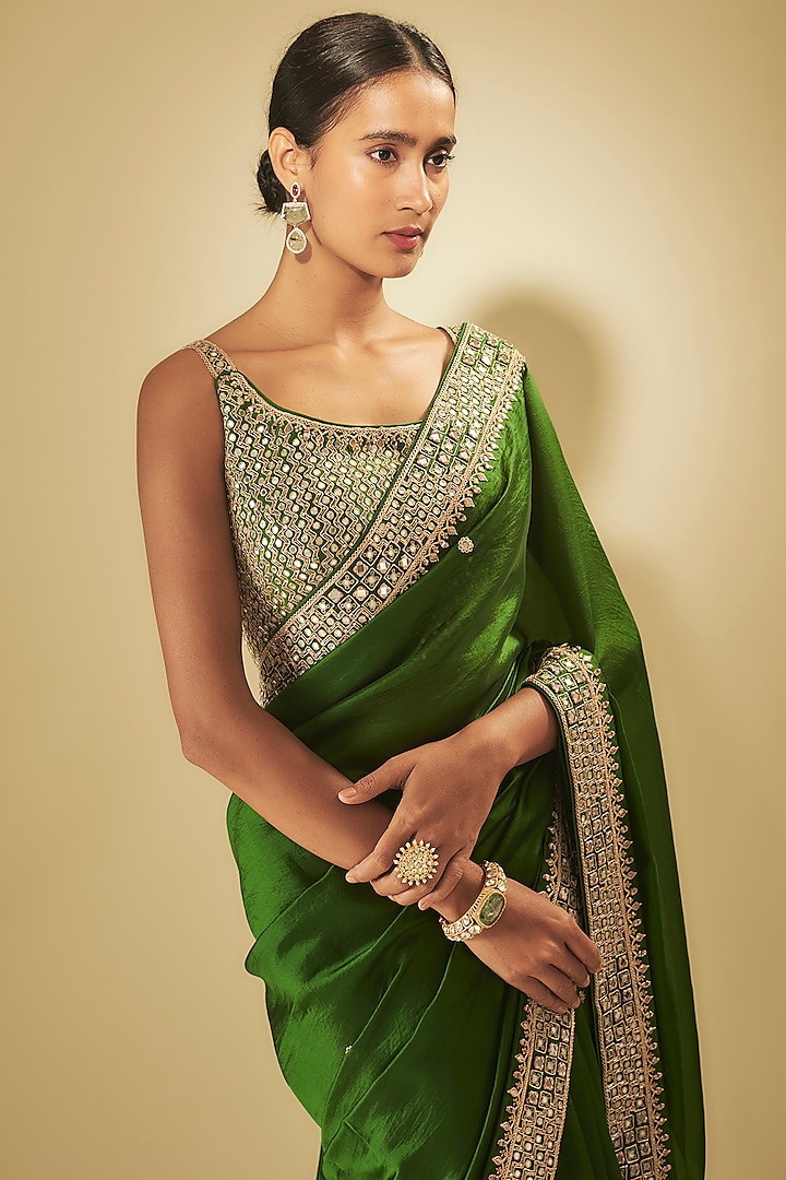 Green Silk Organza Wedding Saree Set by Punit Balana at Pernia's Pop Up Shop
