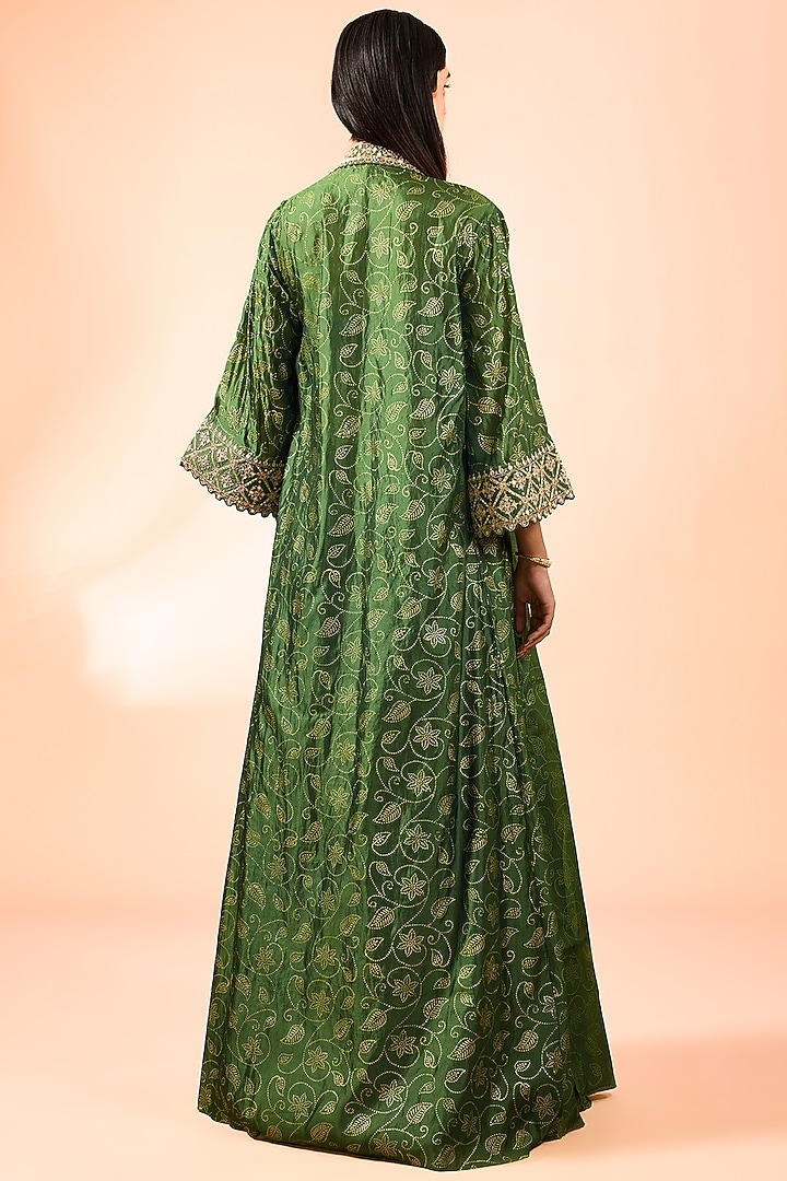 Green Chanderi Silk Embroidered Printed Skirt Set by Punit Balana at Pernia's Pop Up Shop