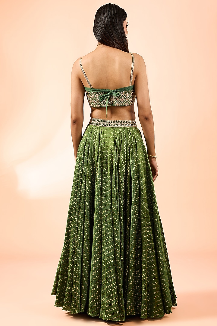 Green Chanderi Silk Embroidered Printed Skirt Set by Punit Balana at Pernia's Pop Up Shop