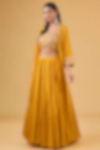 Mustard Organza Silk & Chanderi Silk Zardosi Embroidered Cape Set by Punit Balana at Pernia's Pop Up Shop