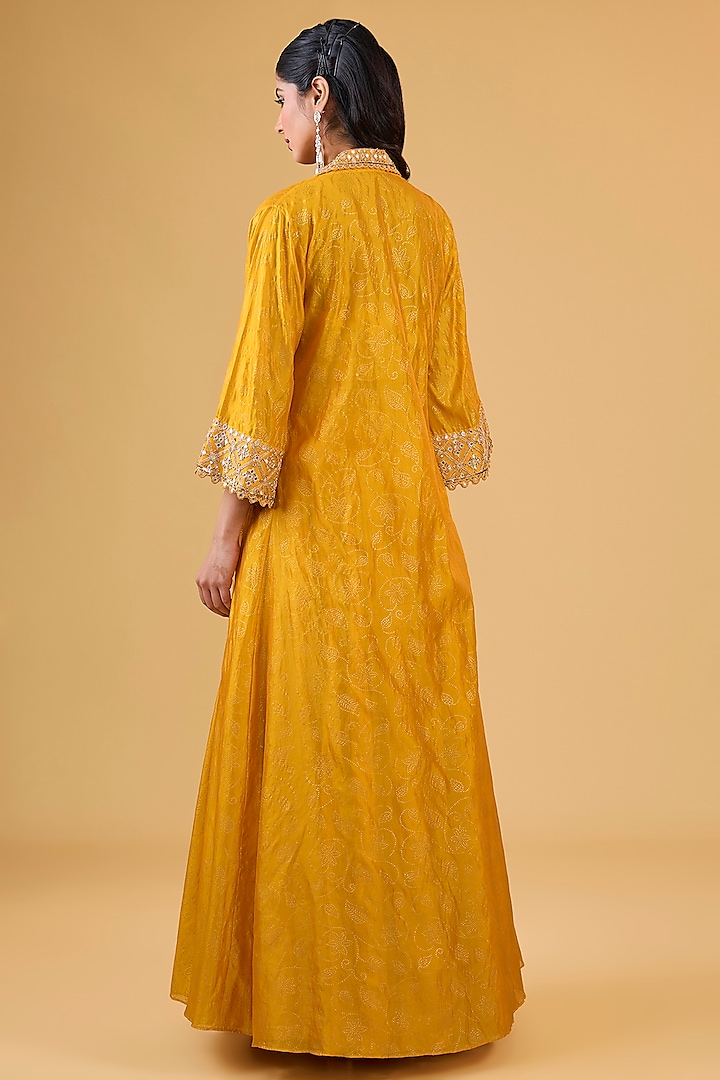 Mustard Organza Silk & Chanderi Silk Zardosi Embroidered Cape Set by Punit Balana at Pernia's Pop Up Shop