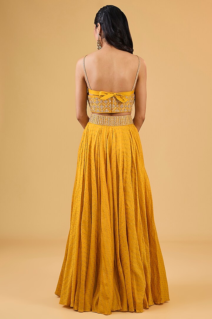 Mustard Organza Silk & Chanderi Silk Zardosi Embroidered Cape Set by Punit Balana at Pernia's Pop Up Shop