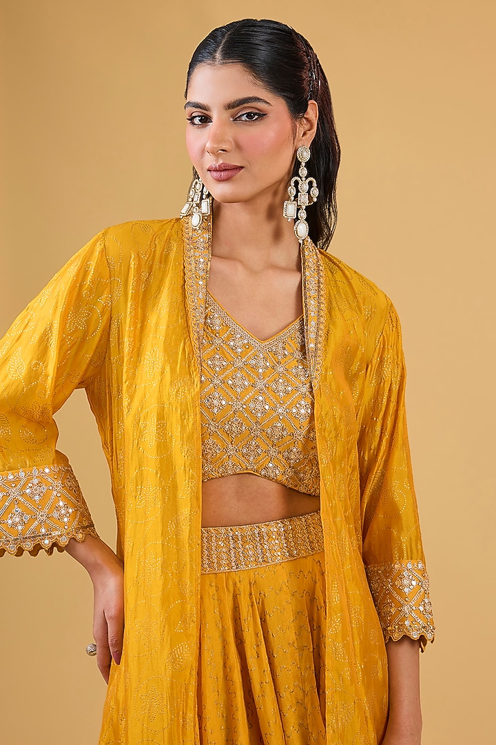 Mustard Organza Silk & Chanderi Silk Zardosi Embroidered Cape Set by Punit Balana at Pernia's Pop Up Shop