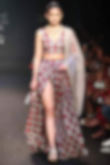 Grey Printed & Embroidered Wedding Lehenga Set by Punit Balana at Pernia's Pop Up Shop