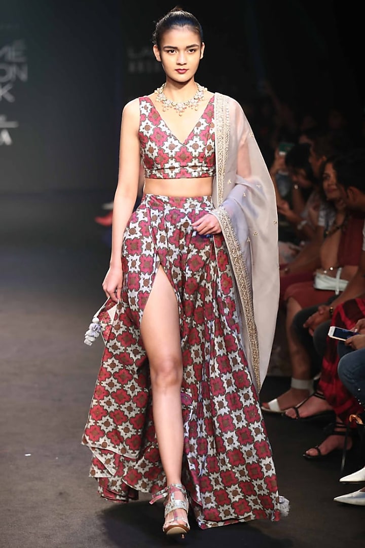 Grey Printed & Embroidered Wedding Lehenga Set by Punit Balana at Pernia's Pop Up Shop