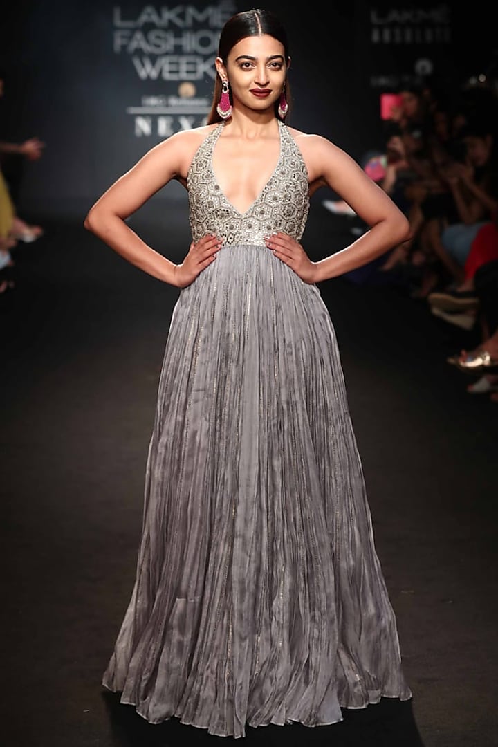 Grey Hand Embroidered Gown by Punit Balana