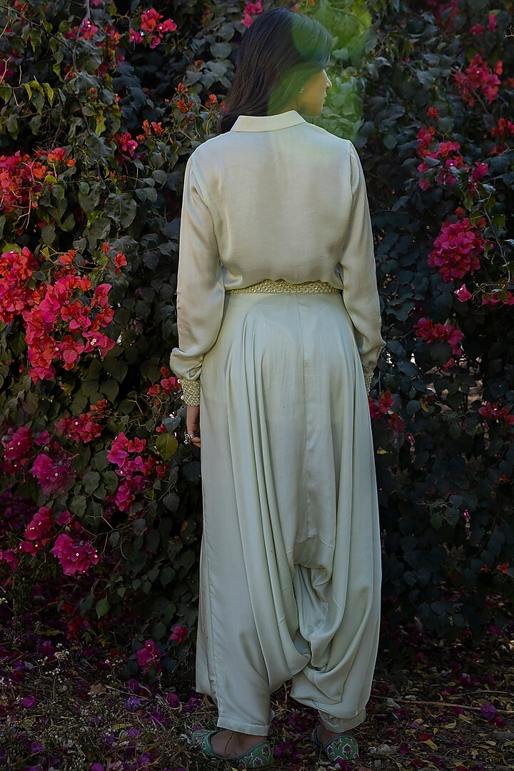 Mint Green Satin Silk Dhoti Set by Punit Balana at Pernia's Pop Up Shop