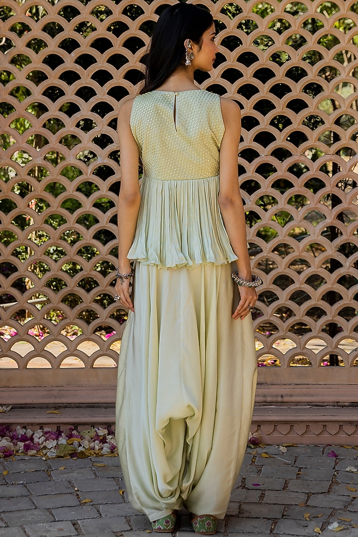 Mint Green Satin Silk Dhoti Set by Punit Balana at Pernia's Pop Up Shop