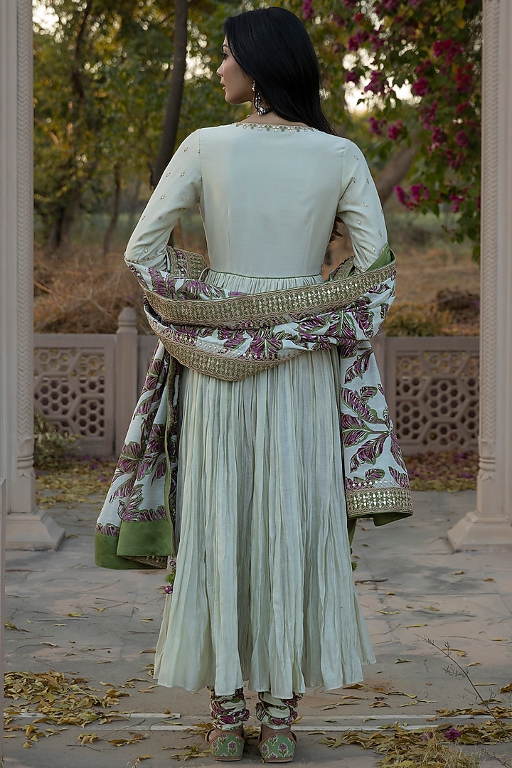 Mint Green Printed Angrakha Kurta Set by Punit Balana at Pernia's Pop Up Shop