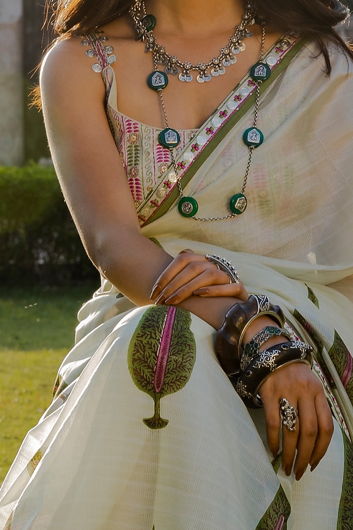 Mint Green Organza Silk Printed Wedding Saree Set by Punit Balana at Pernia's Pop Up Shop