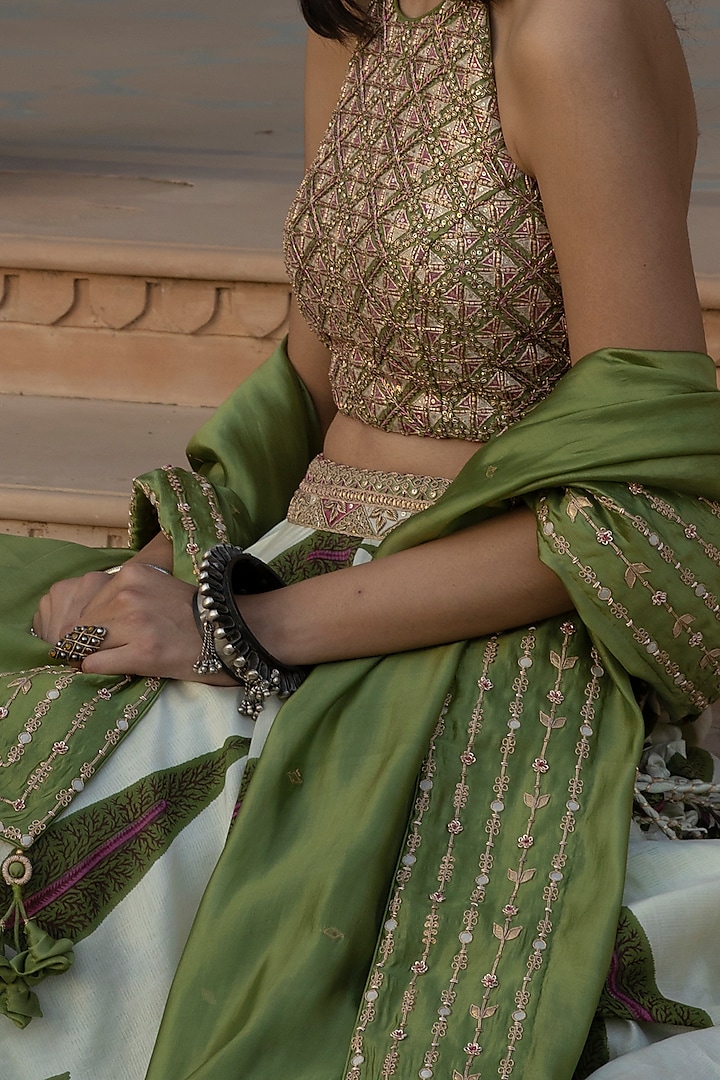 Green Printed Wedding Lehenga Set by Punit Balana at Pernia's Pop Up Shop