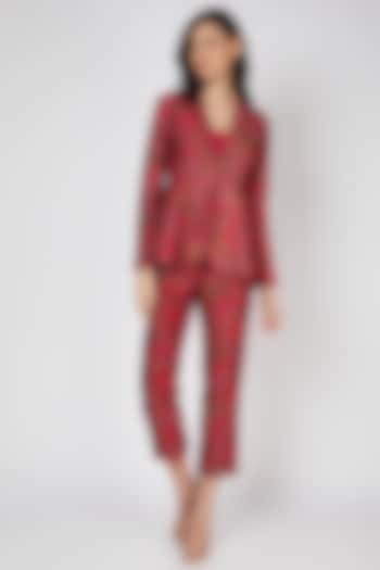 Red Printed Pant Set by Punit Balana at Pernia's Pop Up Shop