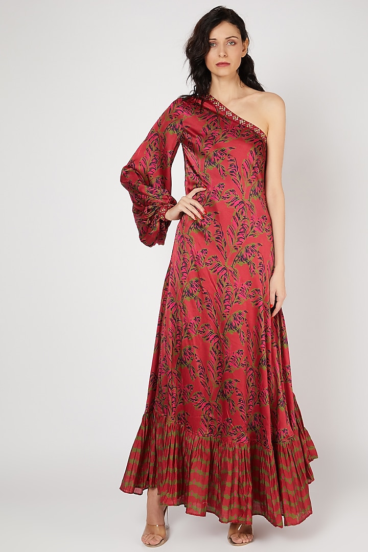 Red Embellished One Shoulder Dress Design by Punit Balana at Pernia's ...
