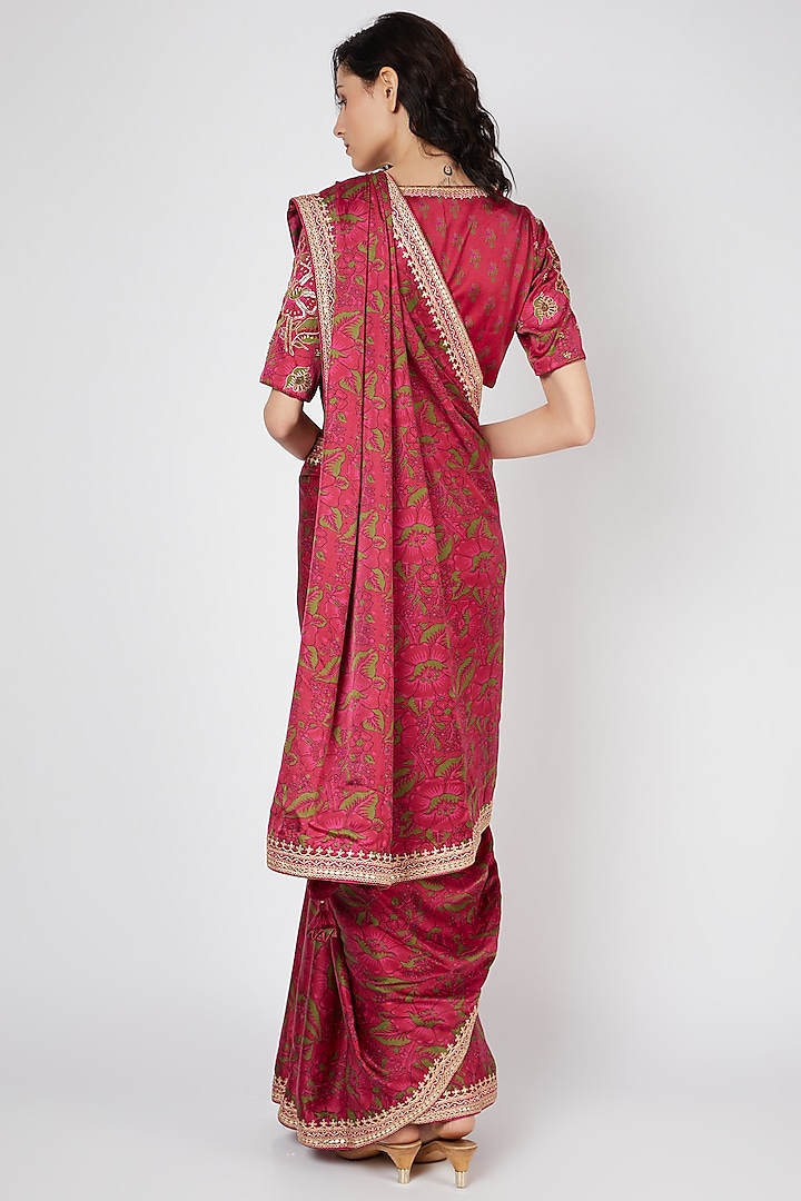 Red Satin Silk Wedding Saree Set With Marodi Work by Punit Balana at Pernia's Pop Up Shop