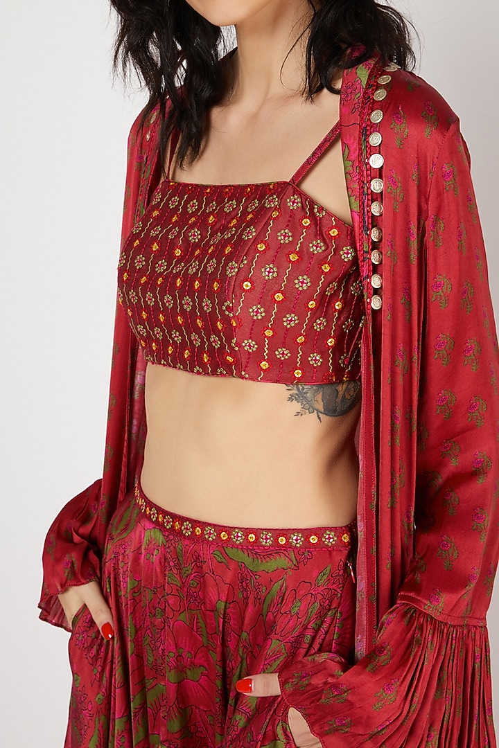 Red Printed Dhoti Set by Punit Balana at Pernia's Pop Up Shop