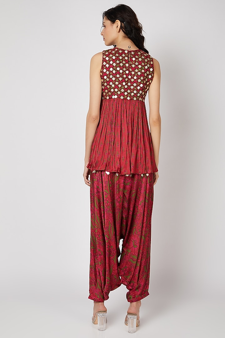 Red Printed Dhoti Pant Set by Punit Balana at Pernia's Pop Up Shop