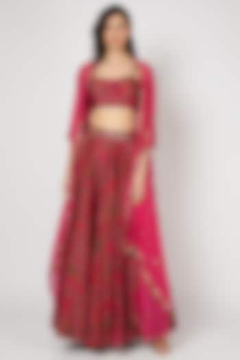 Red Embellished Skirt Set by Punit Balana