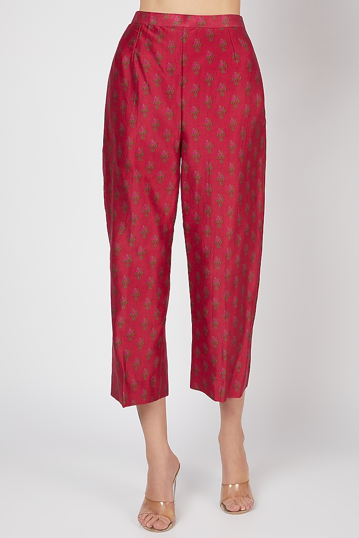 Red Printed Kurta Set With Marodi Work by Punit Balana at Pernia's Pop Up Shop