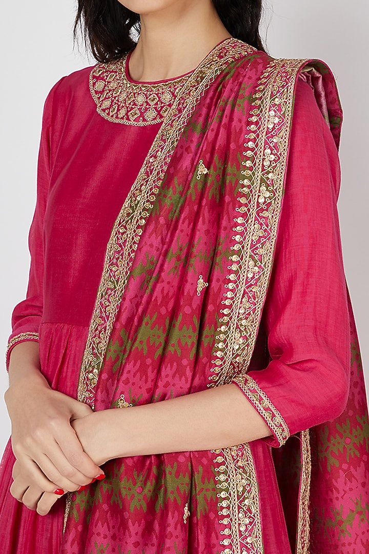 Fuchsia Wedding Anarkali Set With Marodi Work by Punit Balana at Pernia's Pop Up Shop
