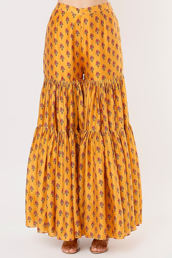 Mustard Embroidered Wedding Sharara Set by Punit Balana at Pernia's Pop Up Shop