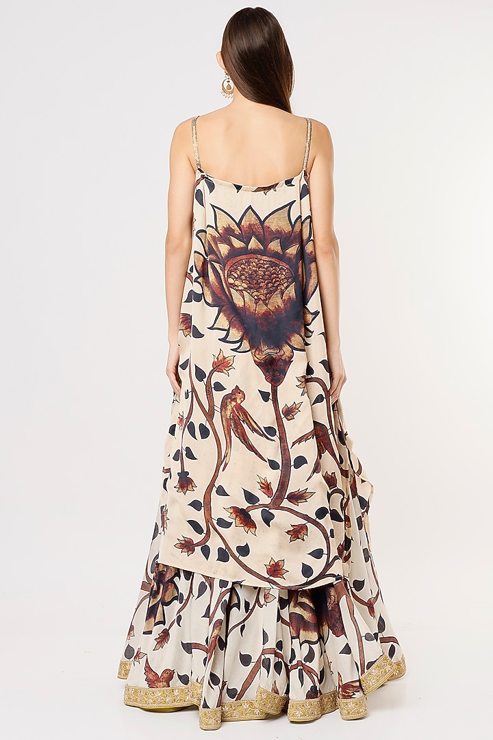 Beige Satin Silk Kalamkari Printed Kurta Set by Punit Balana at Pernia's Pop Up Shop