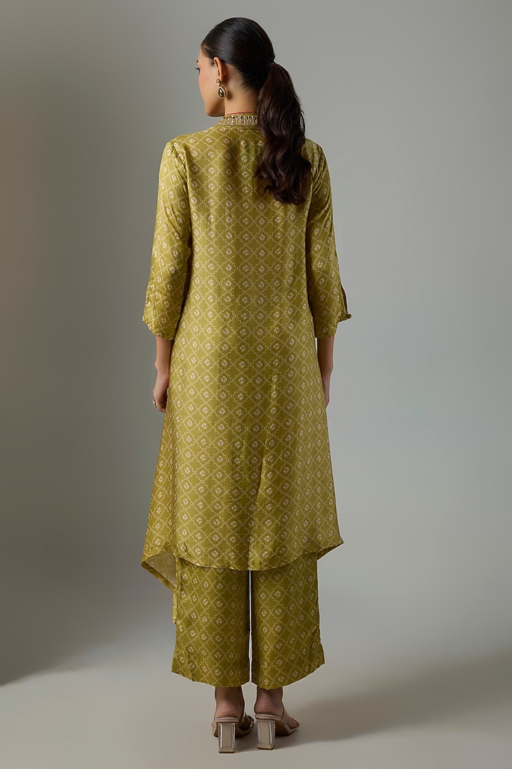 Dry Henna Green Satin Silk Marodi Embroidered Kurta Set by Punit Balana at Pernia's Pop Up Shop