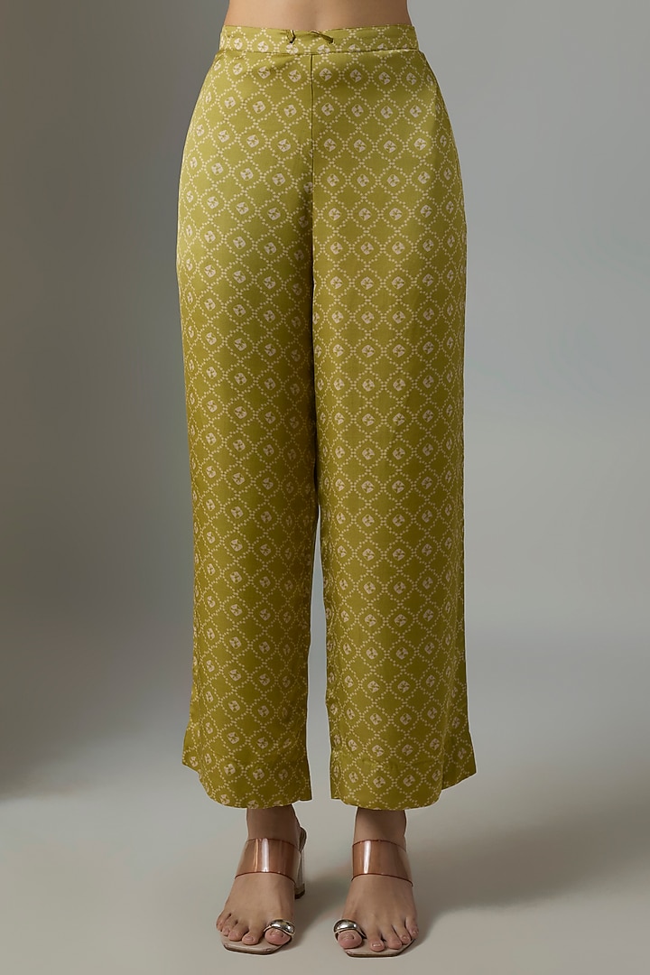 Dry Henna Green Satin Silk Marodi Embroidered Kurta Set by Punit Balana at Pernia's Pop Up Shop