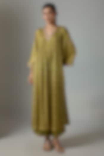 Dry Henna Green Satin Silk Marodi Embroidered Kurta Set by Punit Balana at Pernia's Pop Up Shop