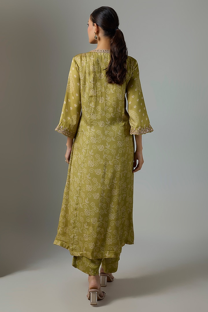 Dry Henna Green Satin Silk Marodi Embroidered Kurta Set by Punit Balana at Pernia's Pop Up Shop