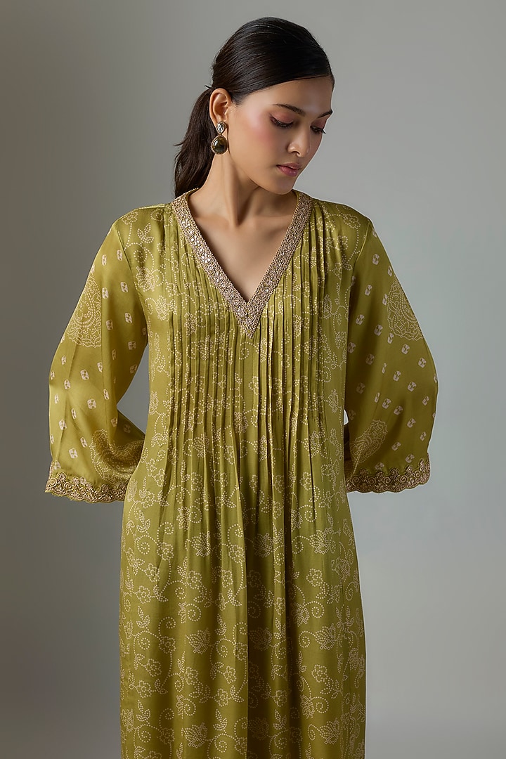 Dry Henna Green Satin Silk Marodi Embroidered Kurta Set by Punit Balana at Pernia's Pop Up Shop