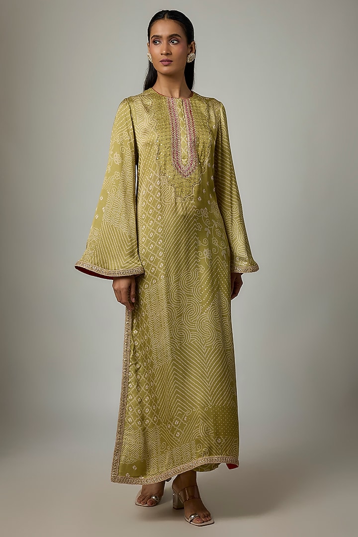 Heena Green Handloom Chanderi Bandhani Printed Kaftan by Punit Balana at Pernia's Pop Up Shop