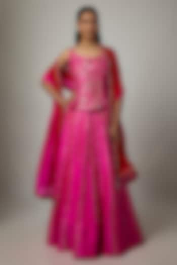 Gulabi Gulaal Organza Silk Chand Tilla Embroidered Wedding Lehenga Set by Punit Balana at Pernia's Pop Up Shop