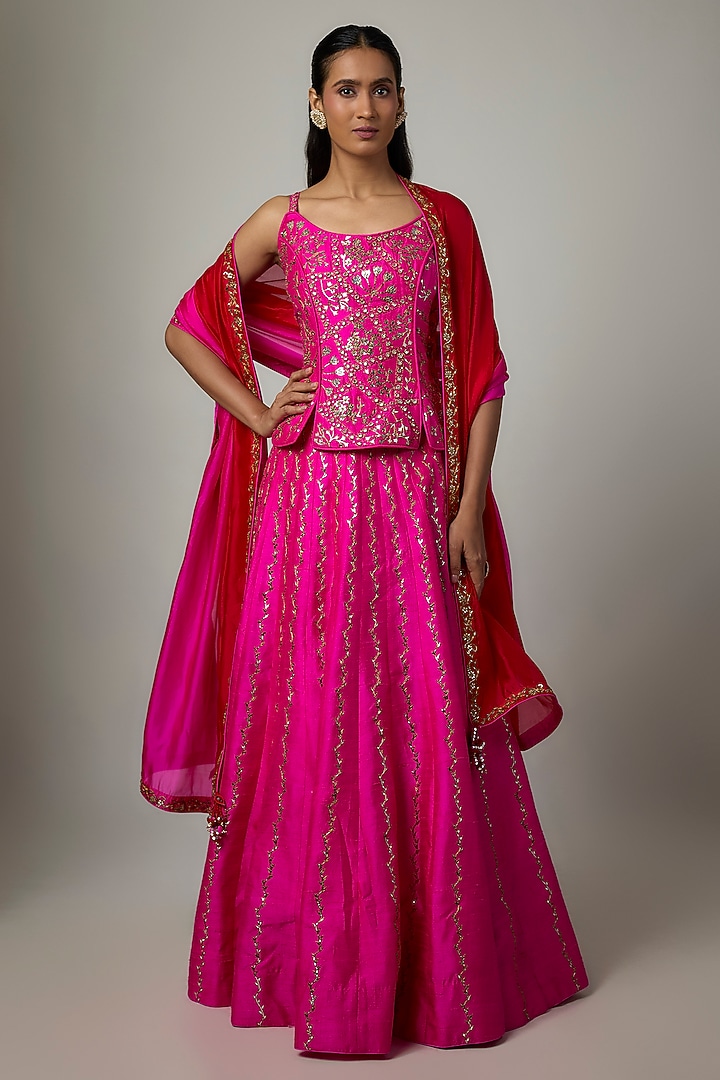 Gulabi Gulaal Organza Silk Chand Tilla Embroidered Wedding Lehenga Set by Punit Balana at Pernia's Pop Up Shop