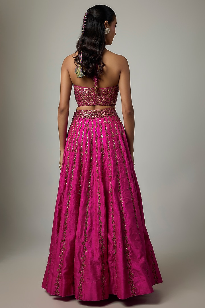 Gulabi Gulaal Raw Silk Resham Embroidered Wedding Lehenga Set by Punit Balana at Pernia's Pop Up Shop