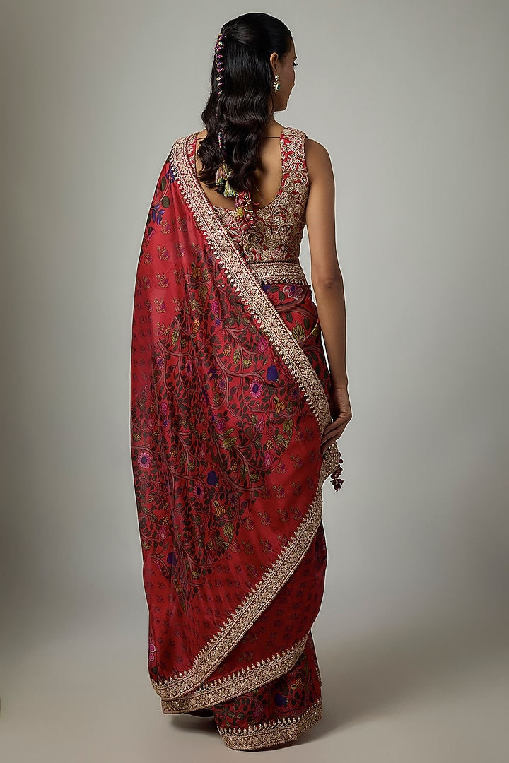 Surkh Lal Organza Silk Printed Wedding Saree Set by Punit Balana at Pernia's Pop Up Shop
