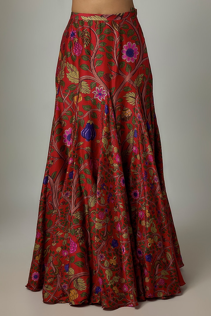 Surkh Lal Chanderi Silk Floral Printed Mermaid Skirt Set by Punit Balana at Pernia's Pop Up Shop
