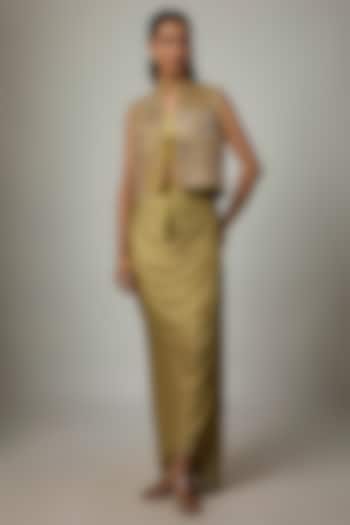 Heena Green Satin Silk Draped Skirt Set by Punit Balana at Pernia's Pop Up Shop