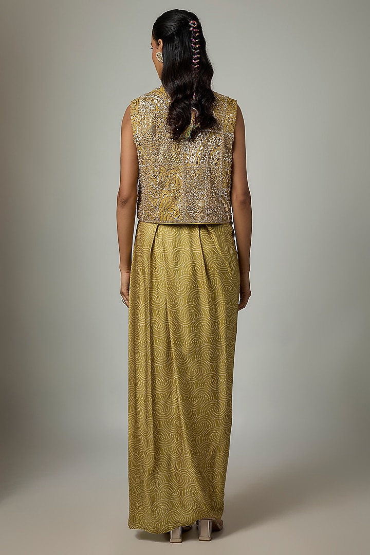 Heena Green Satin Silk Draped Skirt Set by Punit Balana at Pernia's Pop Up Shop