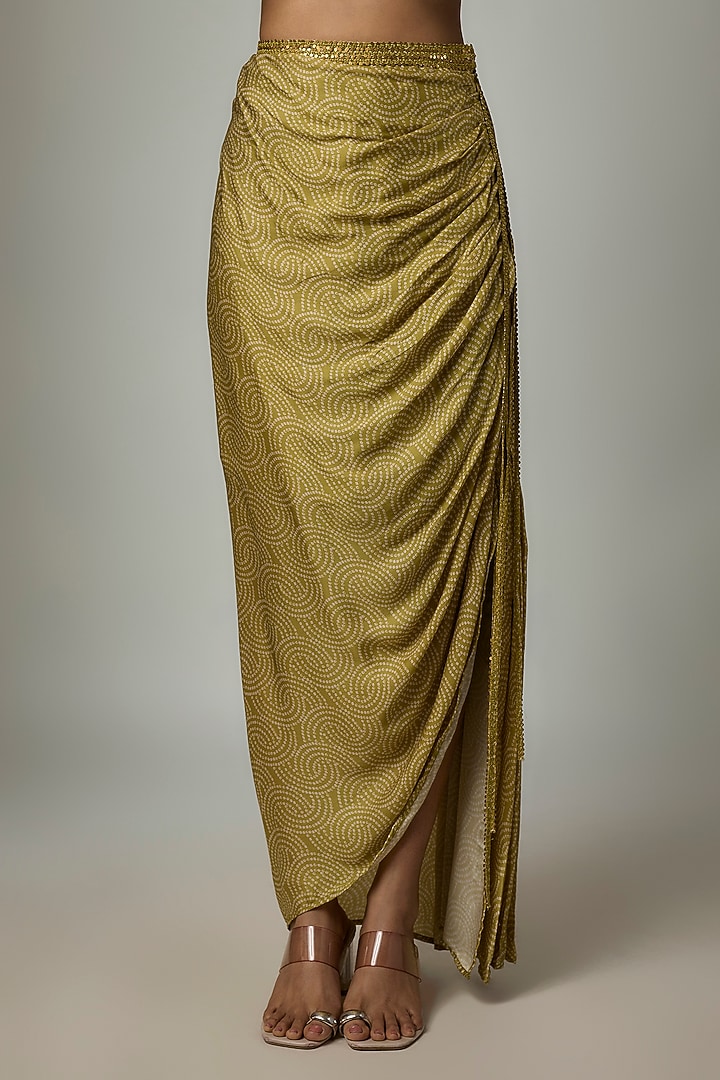 Heena Green Satin Silk Draped Skirt Set by Punit Balana at Pernia's Pop Up Shop