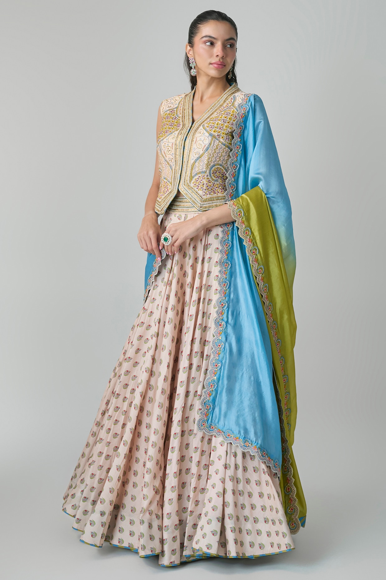 Punit Balana Dusky Pink Silk Chanderi Lehenga Set