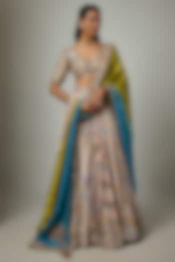Buttercup Silk Chanderi Motifs Embroidered Wedding Lehenga Set by Punit Balana at Pernia's Pop Up Shop