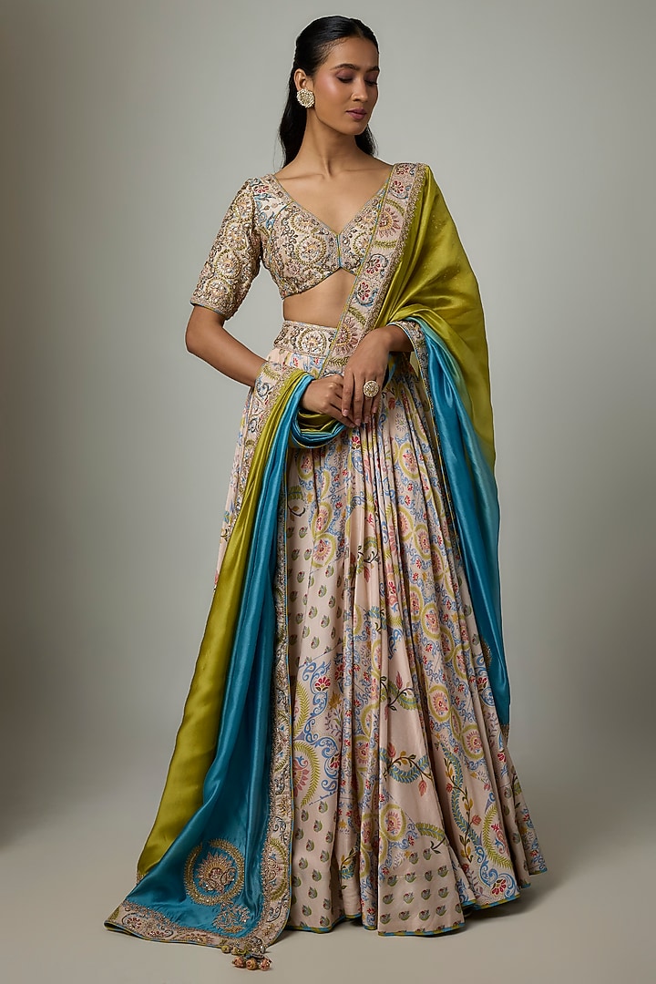 Buttercup Silk Chanderi Motifs Embroidered Wedding Lehenga Set by Punit Balana at Pernia's Pop Up Shop