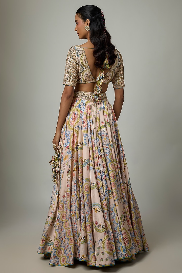 Buttercup Silk Chanderi Motifs Embroidered Wedding Lehenga Set by Punit Balana at Pernia's Pop Up Shop