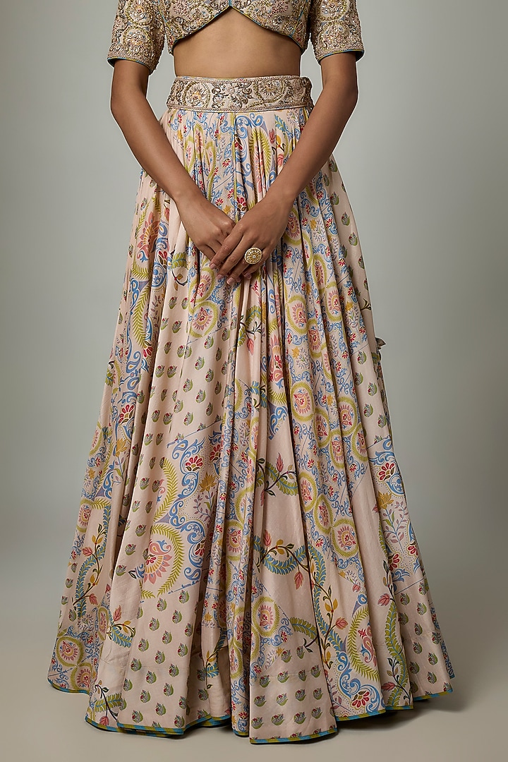 Buttercup Silk Chanderi Motifs Embroidered Wedding Lehenga Set by Punit Balana at Pernia's Pop Up Shop