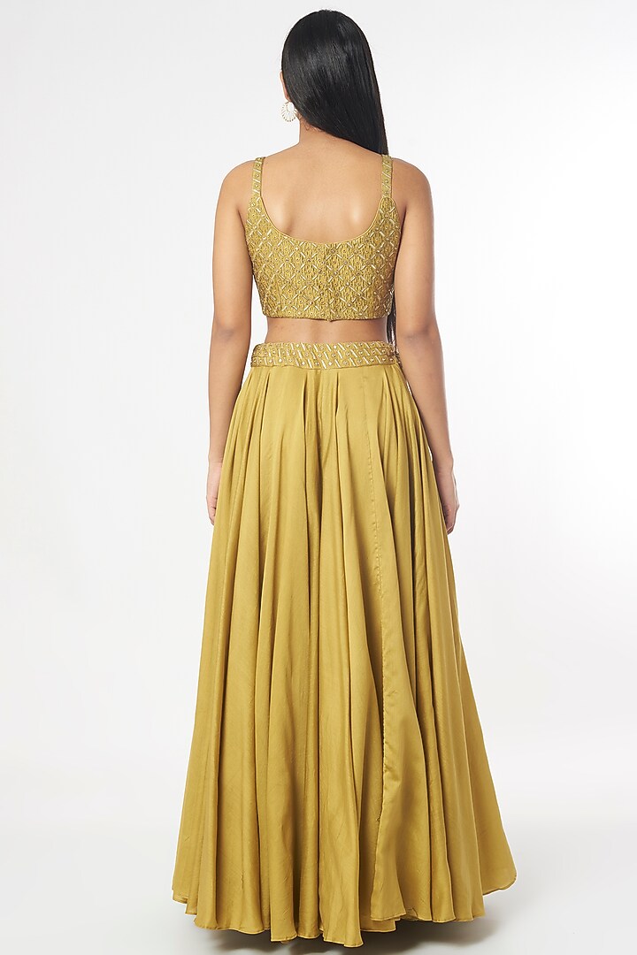 Henna Green Chanderi Silk Wedding Lehenga Set by Punit Balana at Pernia's Pop Up Shop