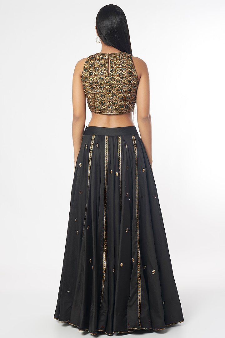 Black Chanderi Silk Mirror Embroidered Wedding Lehenga Set by Punit Balana at Pernia's Pop Up Shop