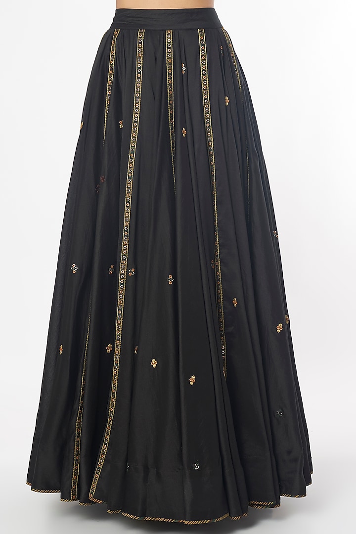 Black Chanderi Silk Mirror Embroidered Wedding Lehenga Set by Punit Balana at Pernia's Pop Up Shop