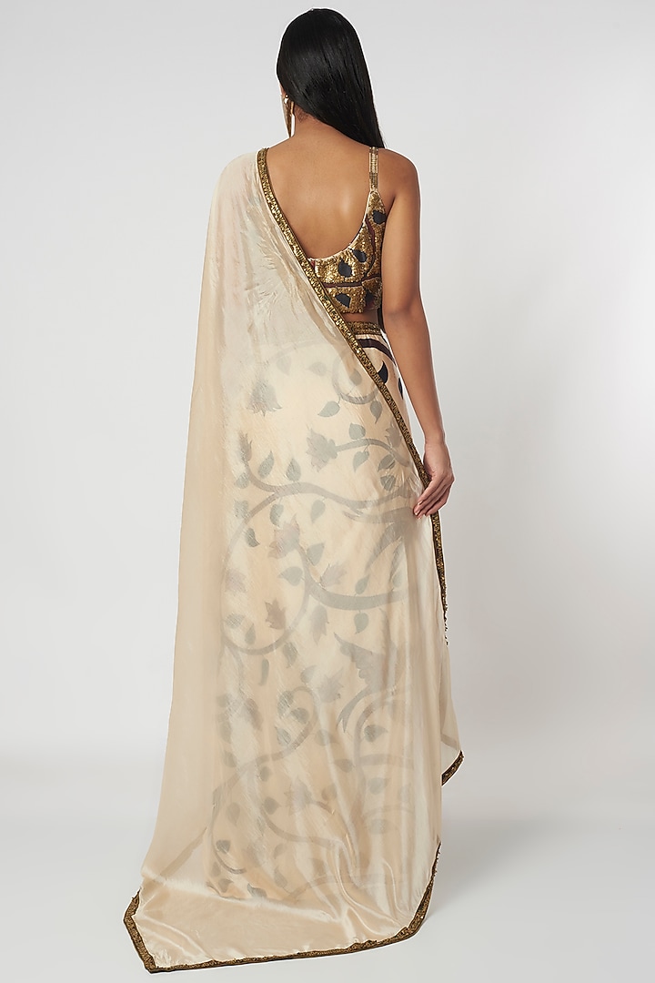 Beige Chanderi Silk Printed Skirt Set by Punit Balana at Pernia's Pop Up Shop